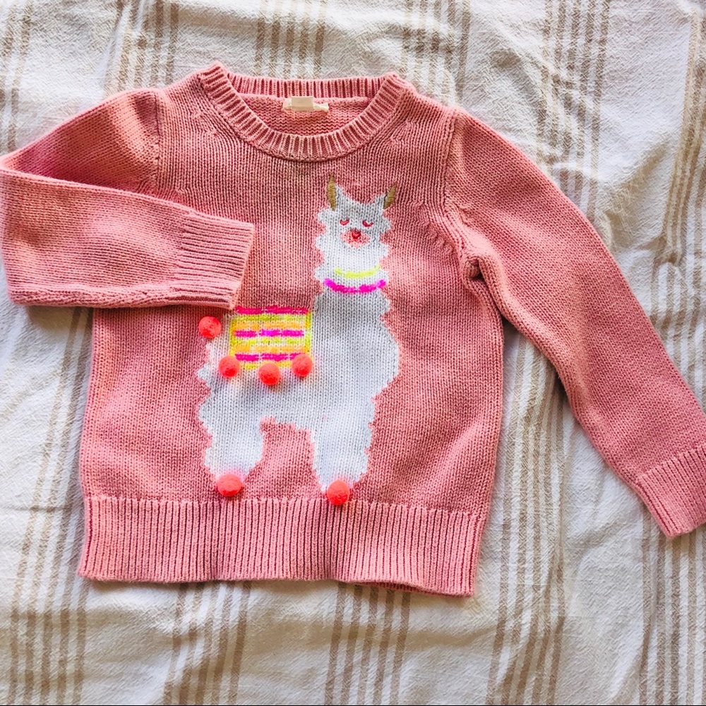 Crewcuts Pink Llama Pom-Pom Knit Sweater